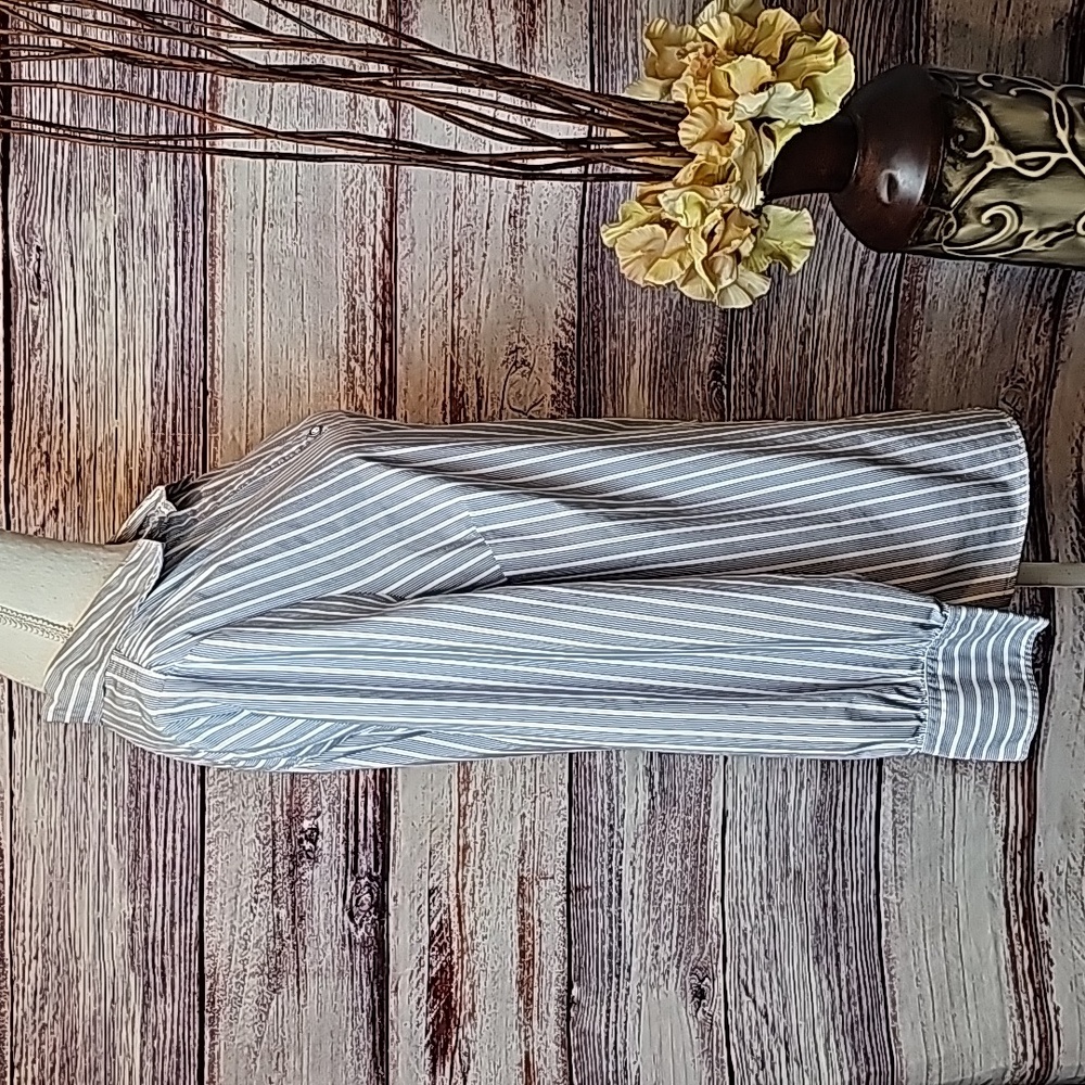AVENUE THE BEDFORD PLUS SIZE BLUE WHITE STRIPED BUTTON-UP BLOUSE - Picture 3 of 13